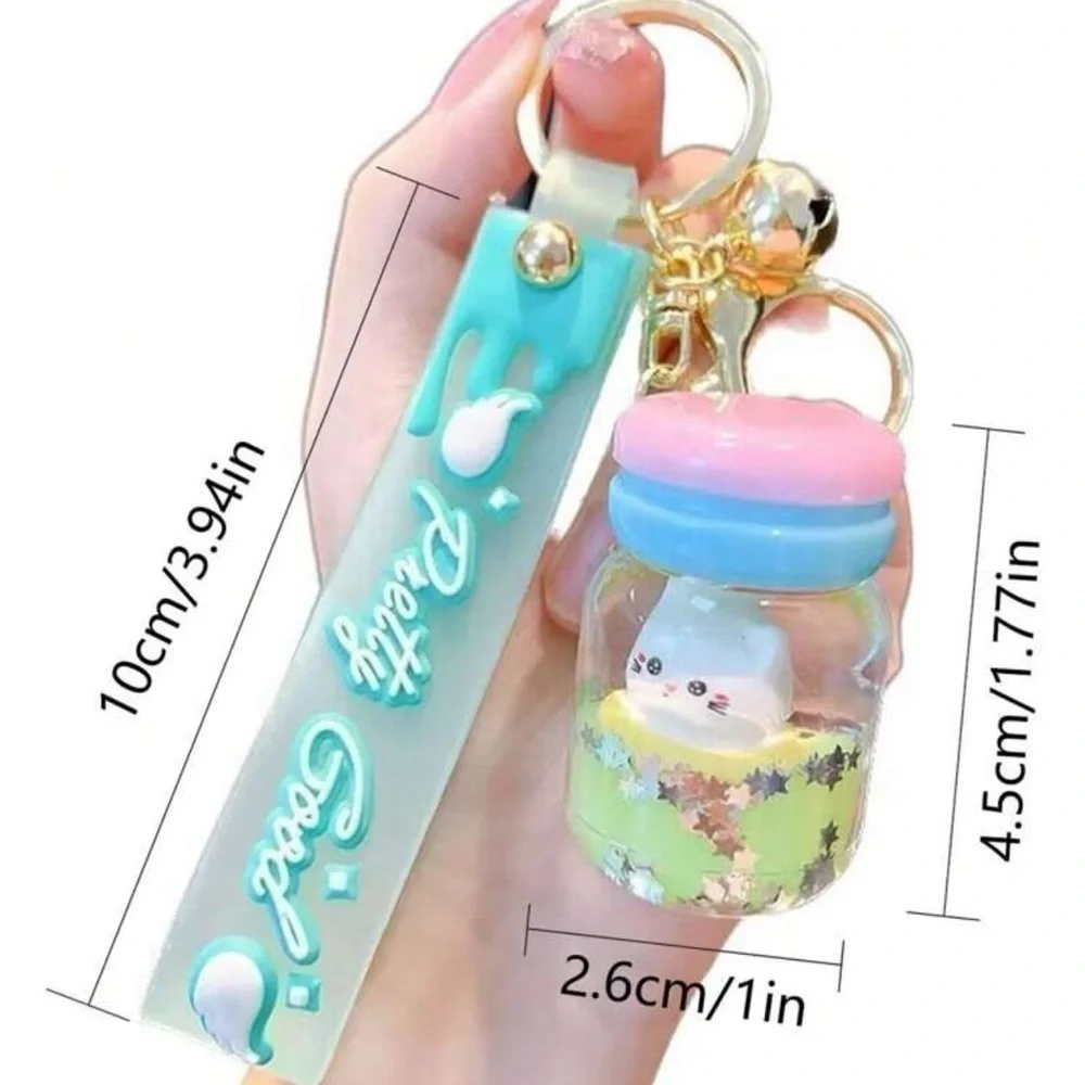 Tea Cup & Cat & Macaron Shaped Pink Keychain, Milk Bottle & Acrylic Keyring